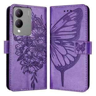 For vivo Y17s 4G Global / Y28 5G India Embossed Butterfly Leather Phone Case(Light Purple)