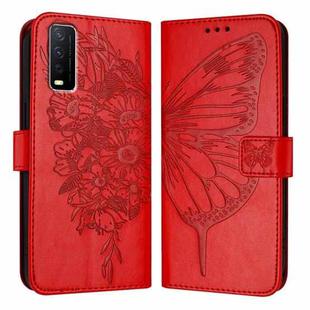 For vivo Y20/Y20a/Y20i/Y20s/Y20g/Y11s Embossed Butterfly Leather Phone Case(Red)