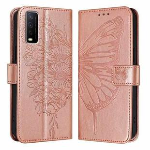 For vivo Y20/Y20a/Y20i/Y20s/Y20g/Y11s Embossed Butterfly Leather Phone Case(Rose Gold)