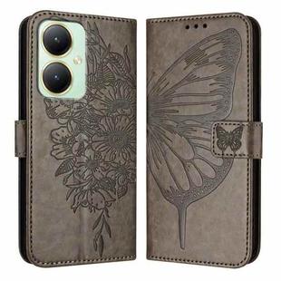 For vivo Y27 4G Global Embossed Butterfly Leather Phone Case(Grey)