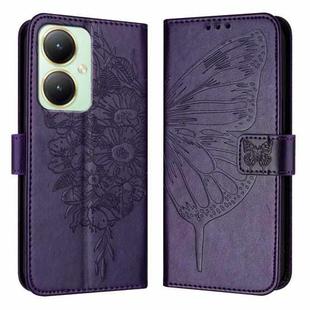 For vivo Y27 4G Global Embossed Butterfly Leather Phone Case(Dark Purple)