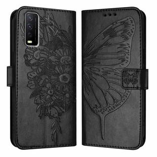 For vivo Y30 4G Global Embossed Butterfly Leather Phone Case(Black)