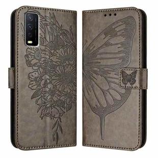 For vivo Y30 4G Global Embossed Butterfly Leather Phone Case(Grey)