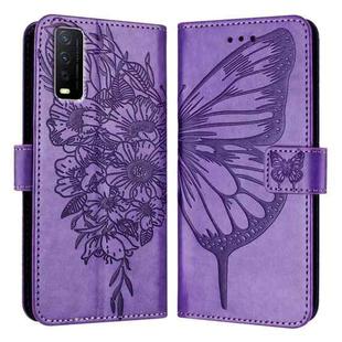 For vivo Y30 4G Global Embossed Butterfly Leather Phone Case(Light Purple)