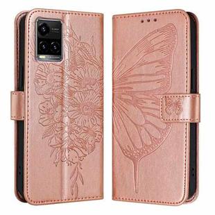 For vivo Y33s 4G Global/Y21 2021/Y21s Embossed Butterfly Leather Phone Case(Rose Gold)