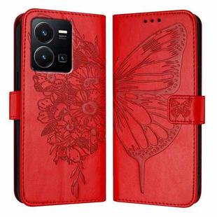 For vivo Y35 4G/Y22 4G/Y22s 4G Global Embossed Butterfly Leather Phone Case(Red)