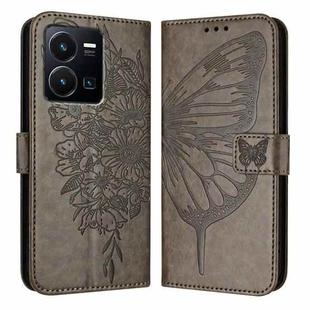 For vivo Y35 4G/Y22 4G/Y22s 4G Global Embossed Butterfly Leather Phone Case(Grey)