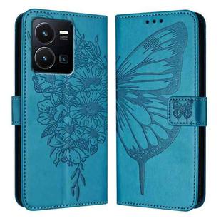 For vivo Y35 4G/Y22 4G/Y22s 4G Global Embossed Butterfly Leather Phone Case(Blue)