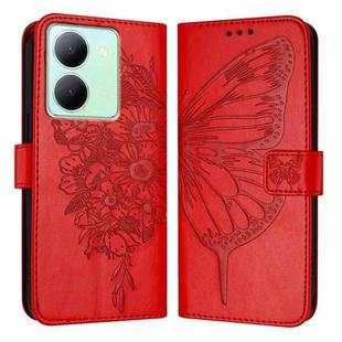 For vivo Y36 4G/Y36 5G Global/Y36 4G India Embossed Butterfly Leather Phone Case(Red)