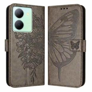 For vivo Y36 4G/Y36 5G Global/Y36 4G India Embossed Butterfly Leather Phone Case(Grey)