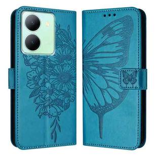 For vivo Y36 4G/Y36 5G Global/Y36 4G India Embossed Butterfly Leather Phone Case(Blue)