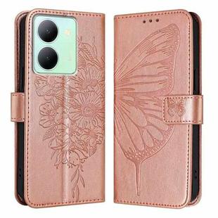 For vivo Y36 4G/Y36 5G Global/Y36 4G India Embossed Butterfly Leather Phone Case(Rose Gold)