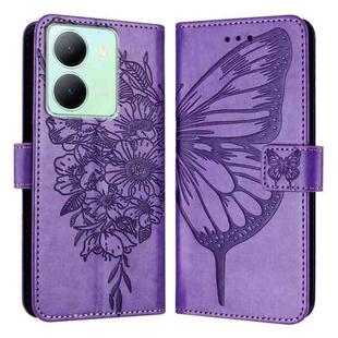 For vivo Y36 4G/Y36 5G Global/Y36 4G India Embossed Butterfly Leather Phone Case(Light Purple)