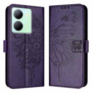 For vivo Y36 4G/Y36 5G Global/Y36 4G India Embossed Butterfly Leather Phone Case(Dark Purple)