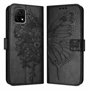 For vivo Y52s 5G / iQOO U3 / Y31s 5G Embossed Butterfly Leather Phone Case(Black)