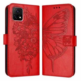 For vivo Y52s 5G / iQOO U3 / Y31s 5G Embossed Butterfly Leather Phone Case(Red)