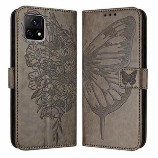 For vivo Y52s 5G / iQOO U3 / Y31s 5G Embossed Butterfly Leather Phone Case(Grey)