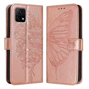 For vivo Y52s 5G / iQOO U3 / Y31s 5G Embossed Butterfly Leather Phone Case(Rose Gold)