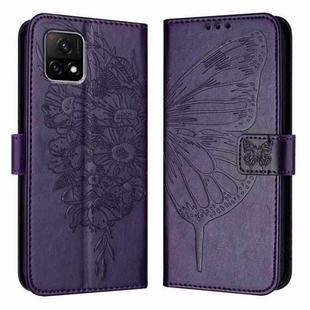 For vivo Y52s 5G / iQOO U3 / Y31s 5G Embossed Butterfly Leather Phone Case(Dark Purple)