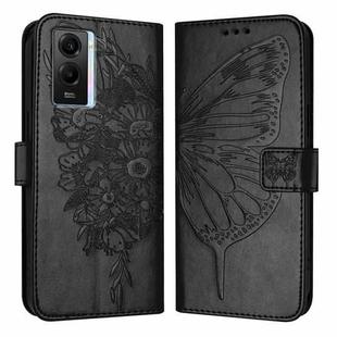 For vivo Y55 5G Global / Y55s 2023 5G Embossed Butterfly Leather Phone Case(Black)