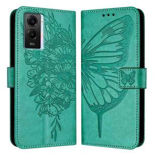 For vivo Y55 5G Global / Y55s 2023 5G Embossed Butterfly Leather Phone Case(Green)