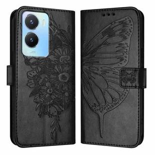 For vivo Y56 5G/Y16 4G/Y02s 4G Global Embossed Butterfly Leather Phone Case(Black)