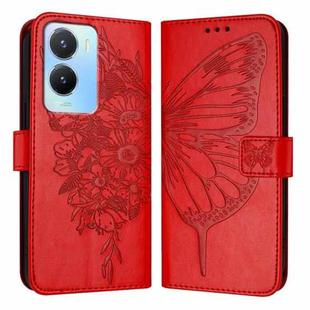 For vivo Y56 5G/Y16 4G/Y02s 4G Global Embossed Butterfly Leather Phone Case(Red)