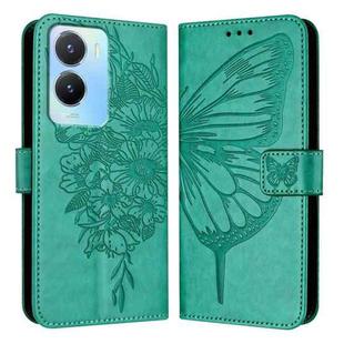 For vivo Y56 5G/Y16 4G/Y02s 4G Global Embossed Butterfly Leather Phone Case(Green)