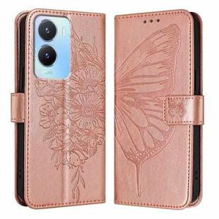 For vivo Y56 5G/Y16 4G/Y02s 4G Global Embossed Butterfly Leather Phone Case(Rose Gold)