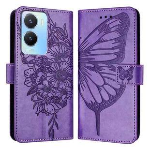 For vivo Y56 5G/Y16 4G/Y02s 4G Global Embossed Butterfly Leather Phone Case(Light Purple)