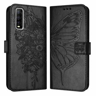 For vivo Y70s Embossed Butterfly Leather Phone Case(Black)