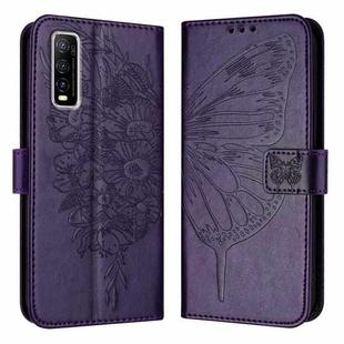 For vivo Y70s Embossed Butterfly Leather Phone Case(Dark Purple)