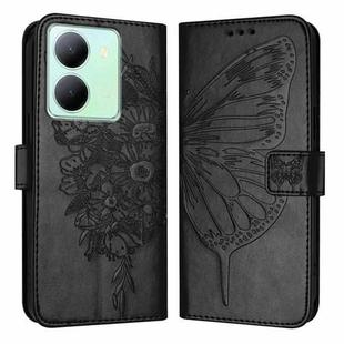 For vivo Y78 5G/Y78+ 5G Global/V29 Lite Embossed Butterfly Leather Phone Case(Black)