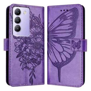 For vivo Y100 5G IDN / Y200e 5G Global Embossed Butterfly Leather Phone Case(Light Purple)