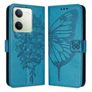 For vivo Y100 5G Global Embossed Butterfly Leather Phone Case(Blue)