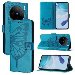 For vivo X100 Embossed Butterfly Leather Phone Case(Blue)