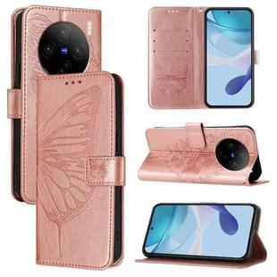 For vivo X100 Embossed Butterfly Leather Phone Case(Rose Gold)