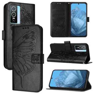 For vivo Y76 5G Embossed Butterfly Leather Phone Case(Black)