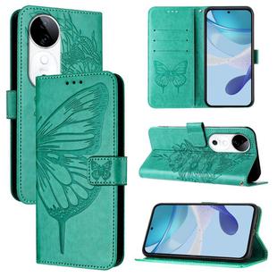 For vivo S19 Embossed Butterfly Leather Phone Case(Green)