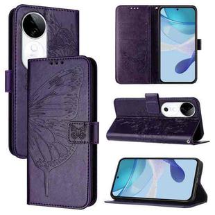 For vivo S19 Embossed Butterfly Leather Phone Case(Dark Purple)