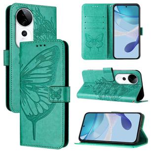 For vivo S19 Pro Embossed Butterfly Leather Phone Case(Green)