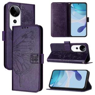 For vivo S19 Pro Embossed Butterfly Leather Phone Case(Dark Purple)