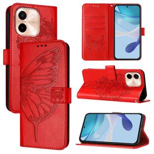 For vivo Y28 4G Embossed Butterfly Leather Phone Case(Red)