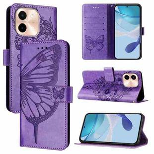 For vivo Y28 4G Embossed Butterfly Leather Phone Case(Light Purple)