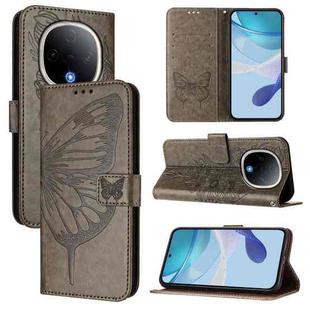 For vivo Y300 Embossed Butterfly Leather Phone Case(Grey)