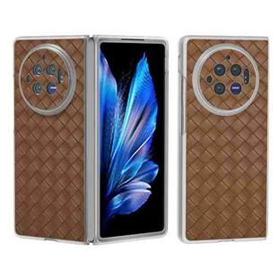 For vivo X Fold3 Woven Texture Frosted Translucent Frame PU Phone Case(Brown)