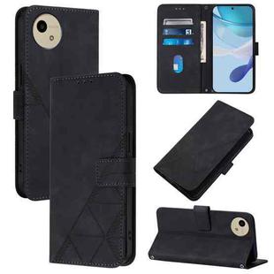 For Sharp Aquos Wish4 Crossbody 3D Embossed Flip Leather Phone Case(Black)