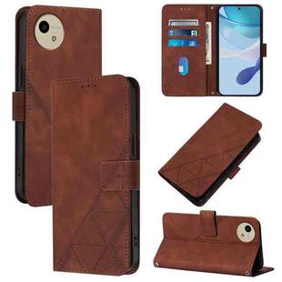 For Sharp Aquos Wish4 Crossbody 3D Embossed Flip Leather Phone Case(Brown)