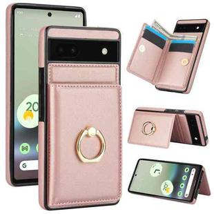 For Google Pixel 6a RFID Anti-theft Card Ring Holder Phone Case(Rose Gold)