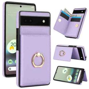 For Google Pixel 6a RFID Anti-theft Card Ring Holder Phone Case(Purple)